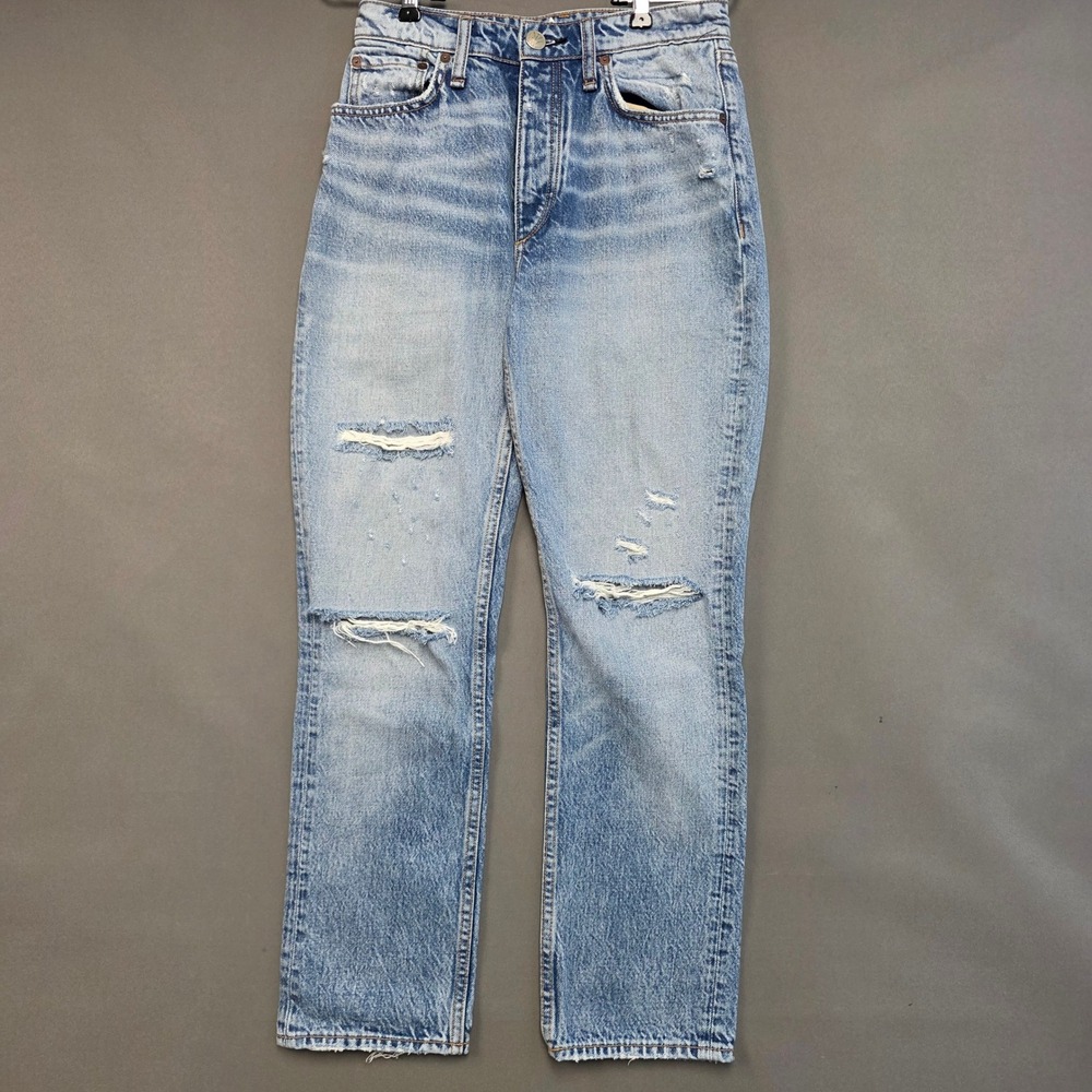 Rag & Bone Nina Jeans Women High-Rise Ankle Cigarette Distressed Blue 25